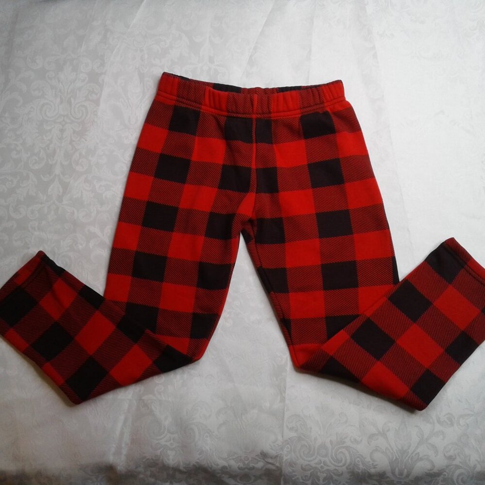 Carter’s KID GIrls Red & Black Buffalo Plaid Capri Fleece Lined Leggings Size 7